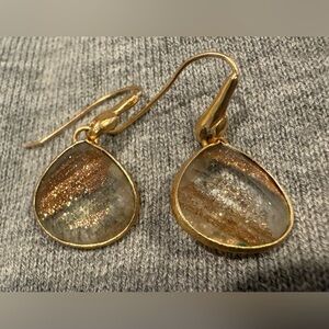 Wide Teardrop Clear Translucent Peach Sparkle Acrylic Gold Tone Dangle Earrings